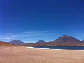 Scenic view of desert against blue sky