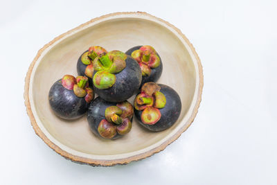 High angle view of fruits in plate