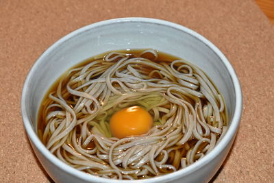 High angle view of soup in bowl