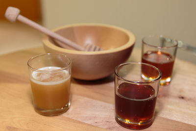 Close-up of beer in glass on table