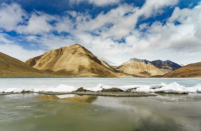 Scenic view of snowcapped mountains against sky