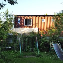 Abandoned house against clear sky