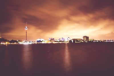 City lit up at dusk