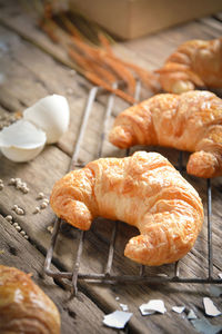 High angle view of croissant on table