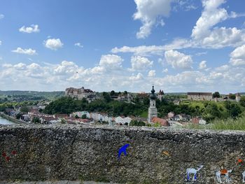 High angle view of townscape against sky