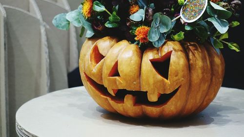 Close-up of pumpkin on table