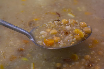 High angle view of ice cream in bowl on table