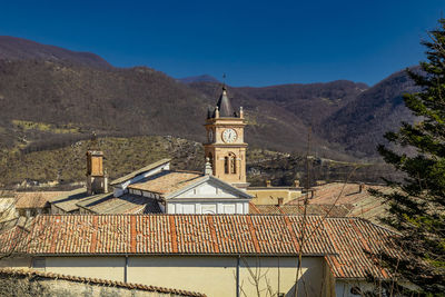 High angle view of buildings against sky