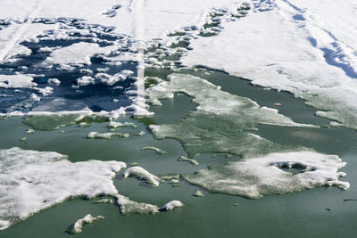 Close-up of ice on frozen water