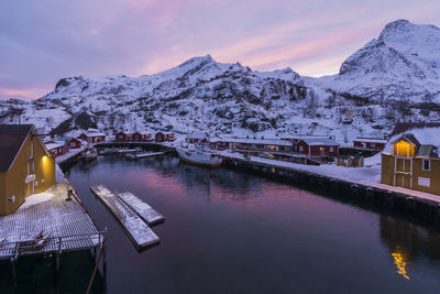 Scenic view of snowcapped mountains against sky during winter