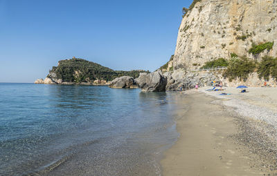 Scenic view of sea against clear sky