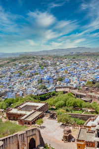 High angle view of townscape against sky