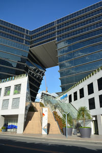 Low angle view of buildings against clear sky