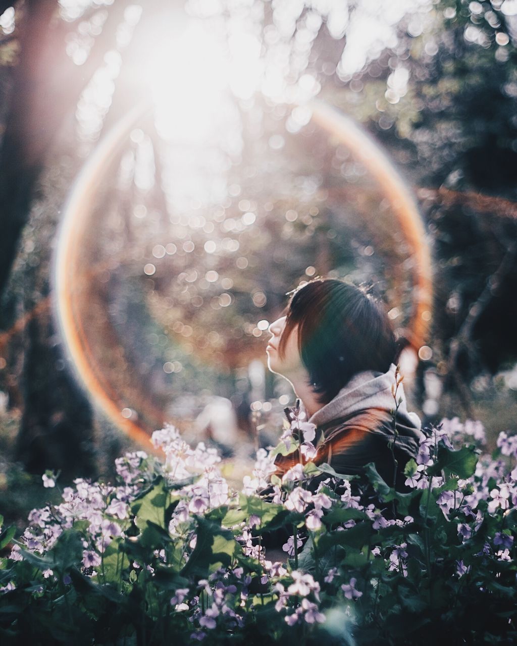 plant, one person, real people, nature, lifestyles, leisure activity, day, selective focus, growth, headshot, women, flower, fragility, beauty in nature, flowering plant, portrait, tree, vulnerability, land, outdoors, hairstyle