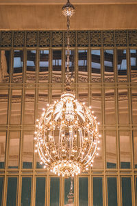 Low angle view of illuminated chandelier