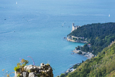 High angle view of bay and rocks