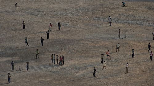 High angle view of people at beach
