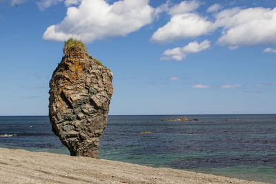 A rock formation on the coast of the sea of okhotsk. cape velikan, island sakhalin , russia