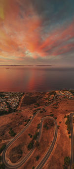 High angle view of road against sky during sunset