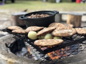 Close-up of food being prepared on barbecue