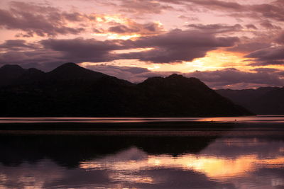 Scenic view of lake against sky during sunset