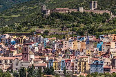 High angle view of buildings in city