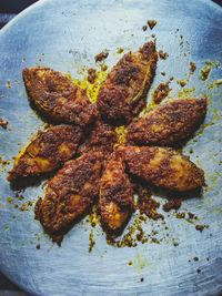 High angle view of food in plate on table