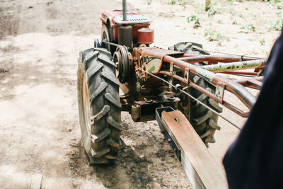 High angle view of machinery on field