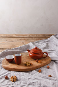 High angle view of breakfast on table