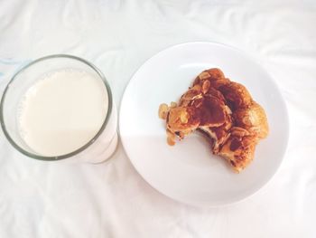 High angle view of breakfast served on table