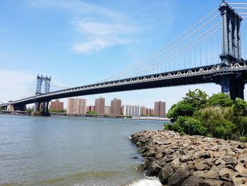 Suspension bridge over river