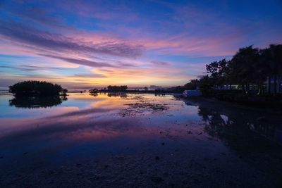 Scenic view of lake against sky during sunset