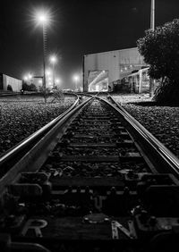 Railroad tracks at night