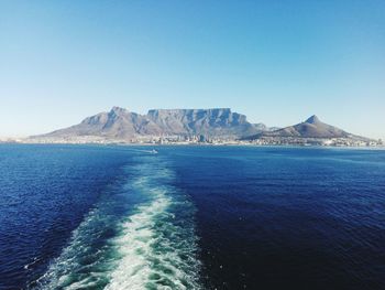 Scenic view of sea against blue sky