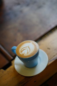 High angle view of coffee on table