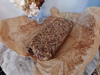 High angle view of chocolate cake