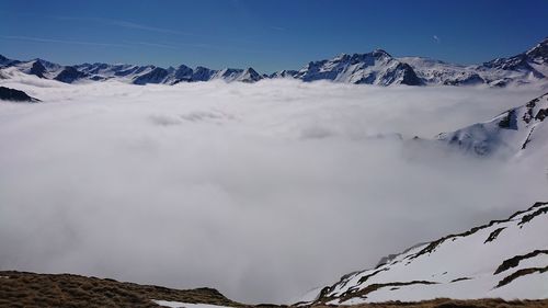 Scenic view of snowcapped mountains against sky
