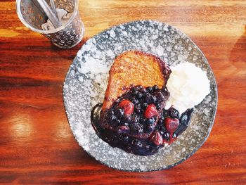 Directly above shot of food in plate on table