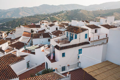 High angle view of buildings in city