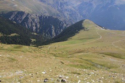 High angle view of high praire ending in a hill over a walley