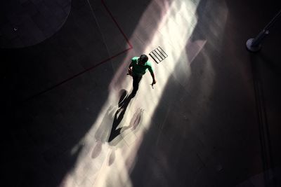 High angle view of people walking on street