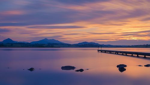 Scenic view of lake against sky during sunset