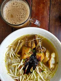 High angle view of meal served on table