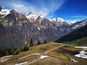 Scenic view of snowcapped mountains against sky