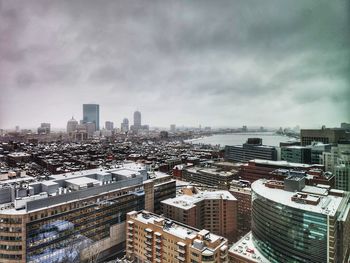 Snowy boston skyline