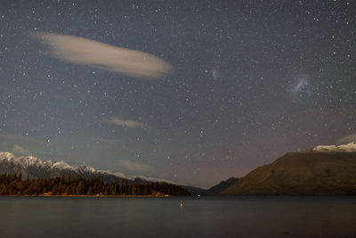 Scenic view of lake against sky at night