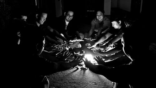 High angle view of people at night