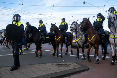 Group of people on zebra crossing in city