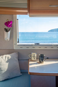 Sea view from a campervan window