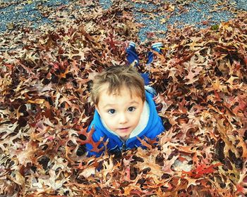 Portrait of a girl in autumn leaves